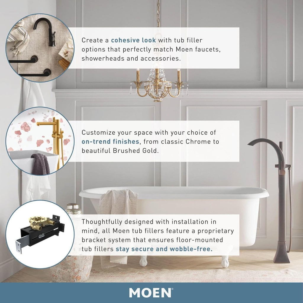 Moen S3105 Doux One-Handle Freestanding Floor Mount Tub Filler with Handshower, Chrome