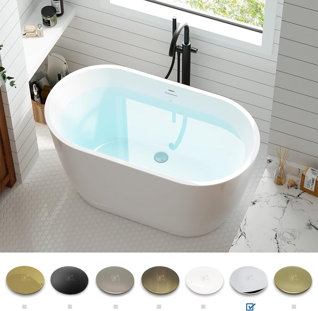 FerdY 47' Acrylic Freestanding Bathtub, Contemporary Soaking tub with Chrome Drain & Overflow, Elegant Oval Shape, cUPC Certified, Bali