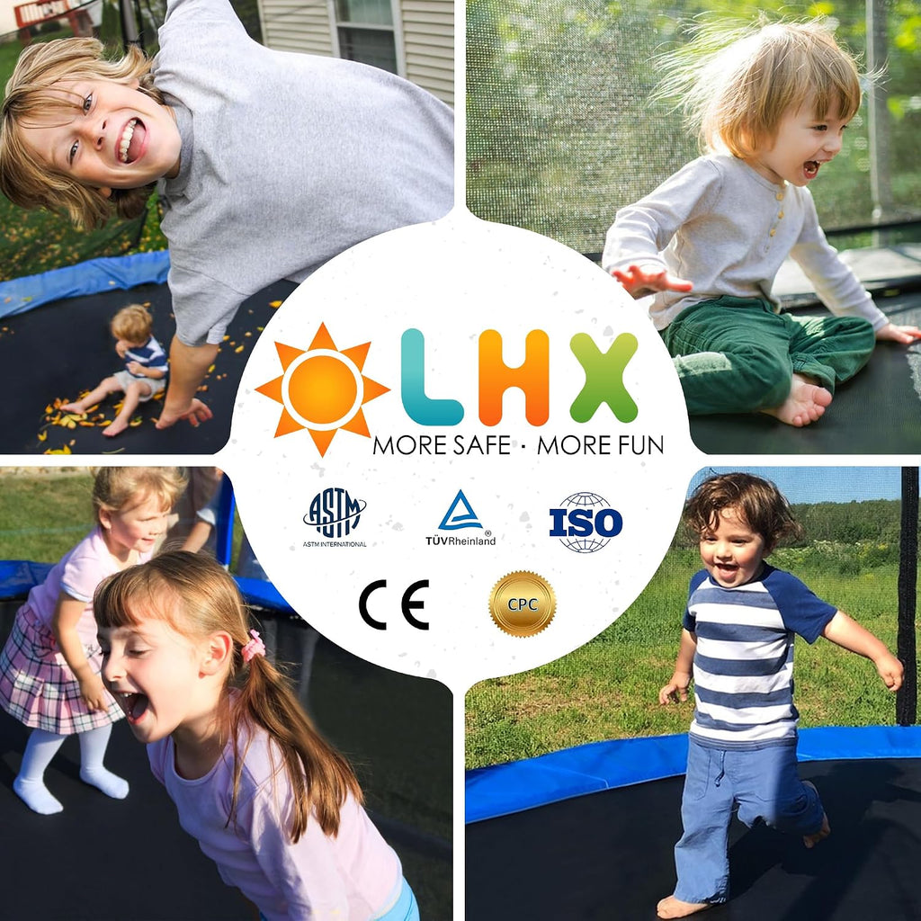 LHX 8 10 12 14 15 16FT Tranpoline Outdoor 1500LBS with Basketball Hoop, Light and Sprinkler, Large Heavy Duty Round Recreational Tranpoline for Kids and Adults for Family Backyard Fun, ASTM Approved