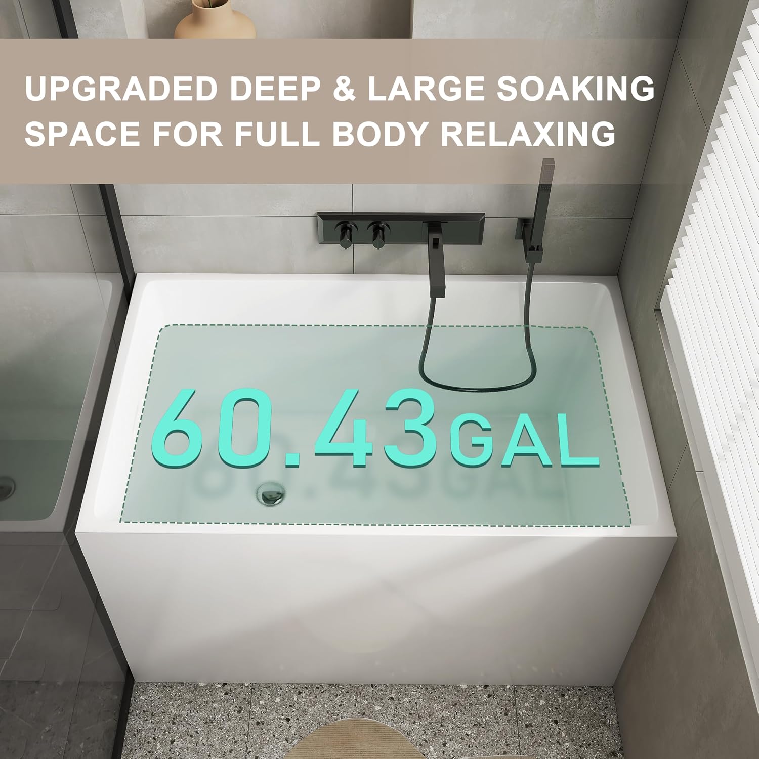 43' Acrylic Freestanding Bathtubs, Stand Alone Tub, Japanese Soaking Tub for Bathroom, Integrated Overflow and Drain, cUPC Certified, Gloss White