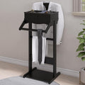 Clothes Valet Stand for Men, Wooden Clothing Rack with Drawer, Hanger, Tray, Drawer, Rods, Women Garment Valet for Bedroom, Living Room, Entryway, Office, Black