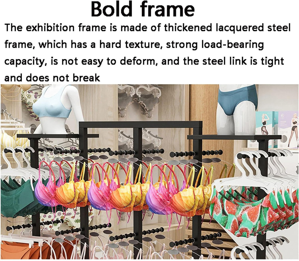 Double-Sided Underwear Display Stands, Wrought Iron Floor-Standing Display Stand, Garment Racks with Top Storage Shelf and Hanging Bar, Panties and Shorts Nakajima Display Shelf