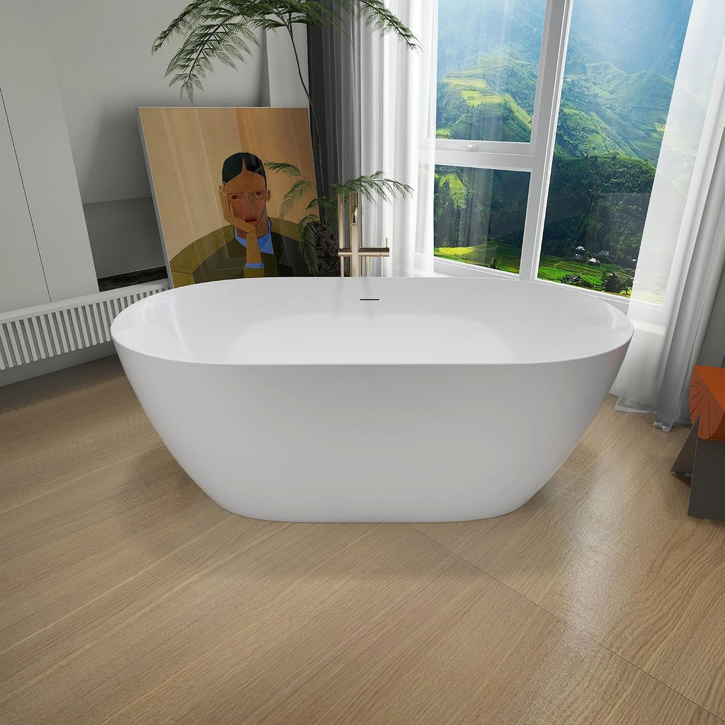 Acrylic Freestanding Contemporary Soaking Tub A25-51 Series 51' Bathtub White Modern Stand Alone Tub with Overflow and Pop-up Drain