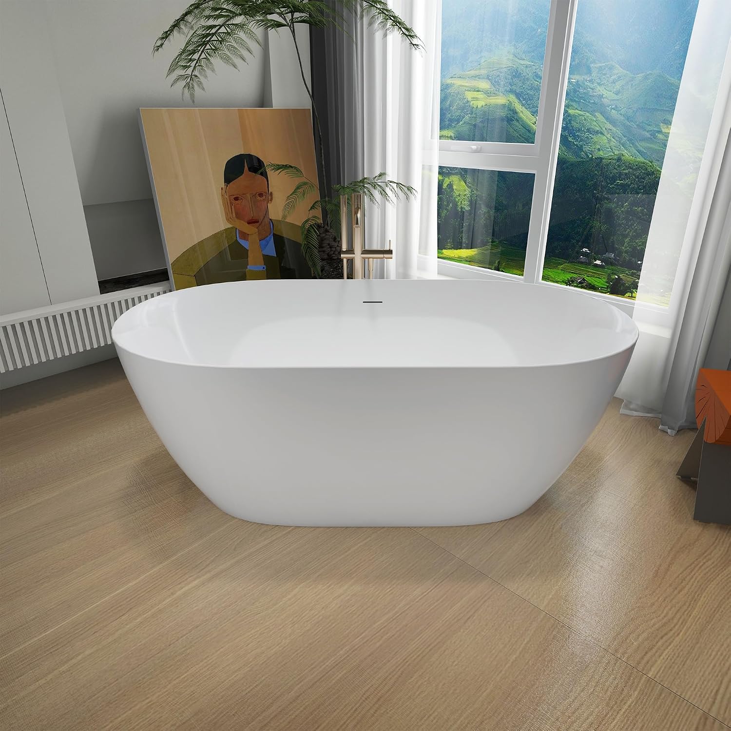 Acrylic Freestanding Contemporary Soaking Tub A25-51 Series 51' Bathtub White Modern Stand Alone Tub with Overflow and Pop-up Drain
