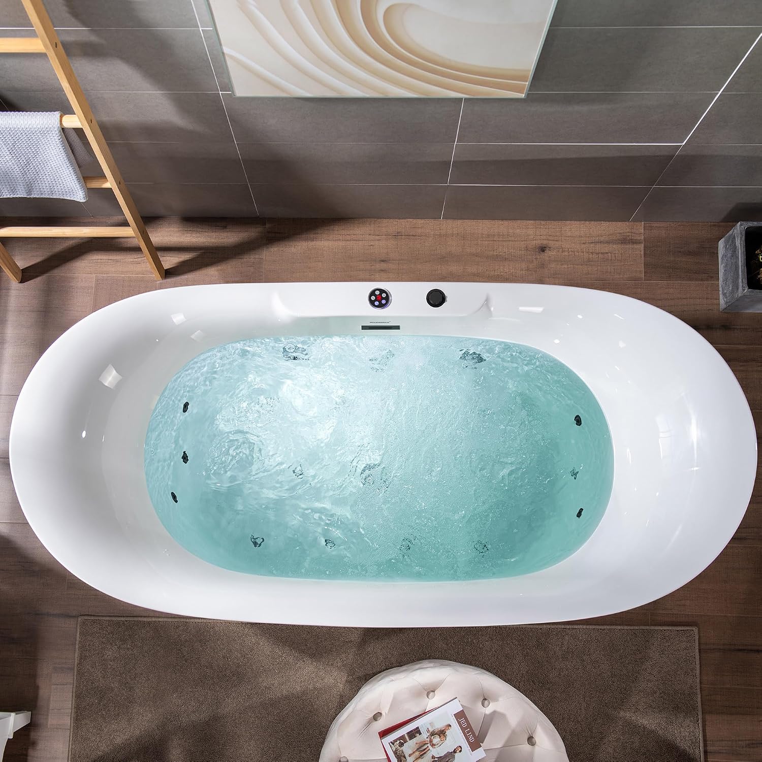 WOODBRIDGE 72' x 35-3/8' Whirlpool Water Jetted and Air Bubble Freestanding Heated Soaking Combination Bathtub with LED control panel,Matte Black drain and overflow,BM400