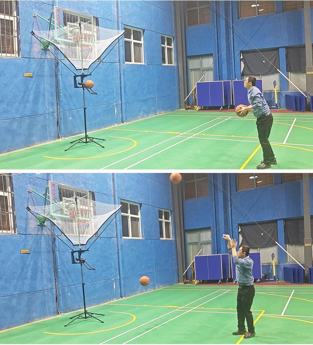 Basketball Returner Attachment - Portable Indoor Outdoor Hoop Return Net System, Floor Rebounder for Shooting Practice and Training Catcher Machine