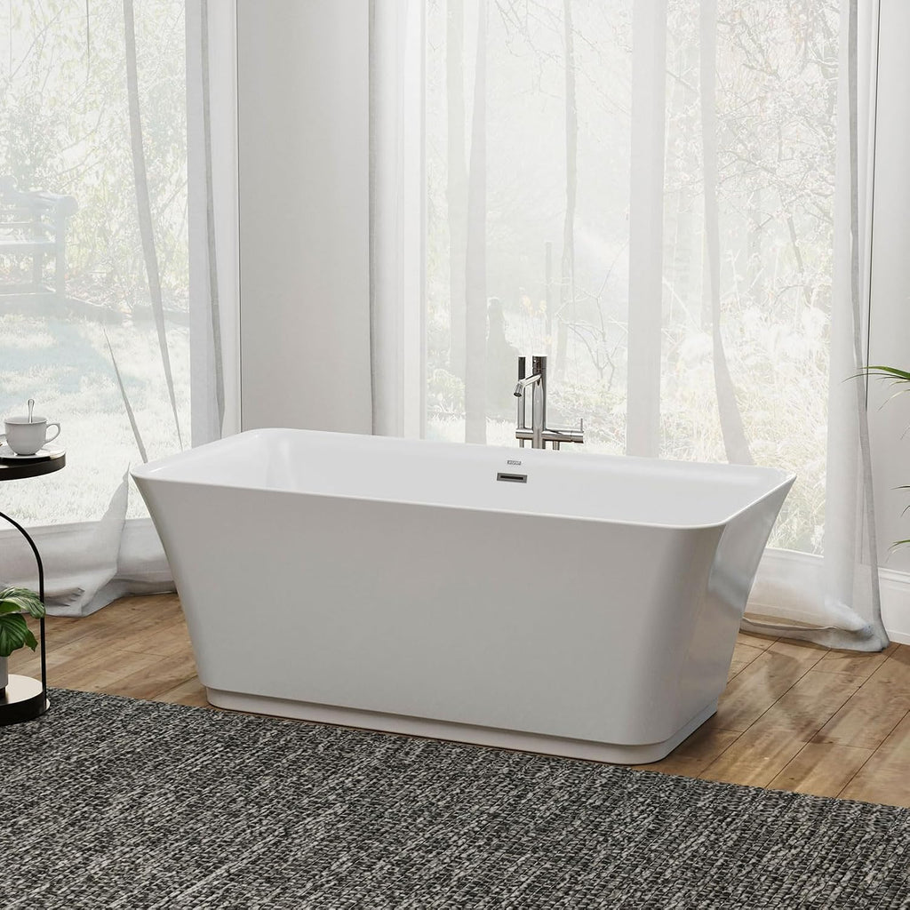 Empava 59' Luxury Freestanding Acrylic Soaking SPA Tub Modern Stand Alone Bathtubs with Custom Contemporary Design , 59 Inch, White