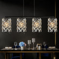 CATINER 40' Crystal Kitchen Island Lighting 4 Lights Modern Black Linear Chandelier Dining Room Light Fixture Over Table Luxury Ceiling Pendant Light Fixture