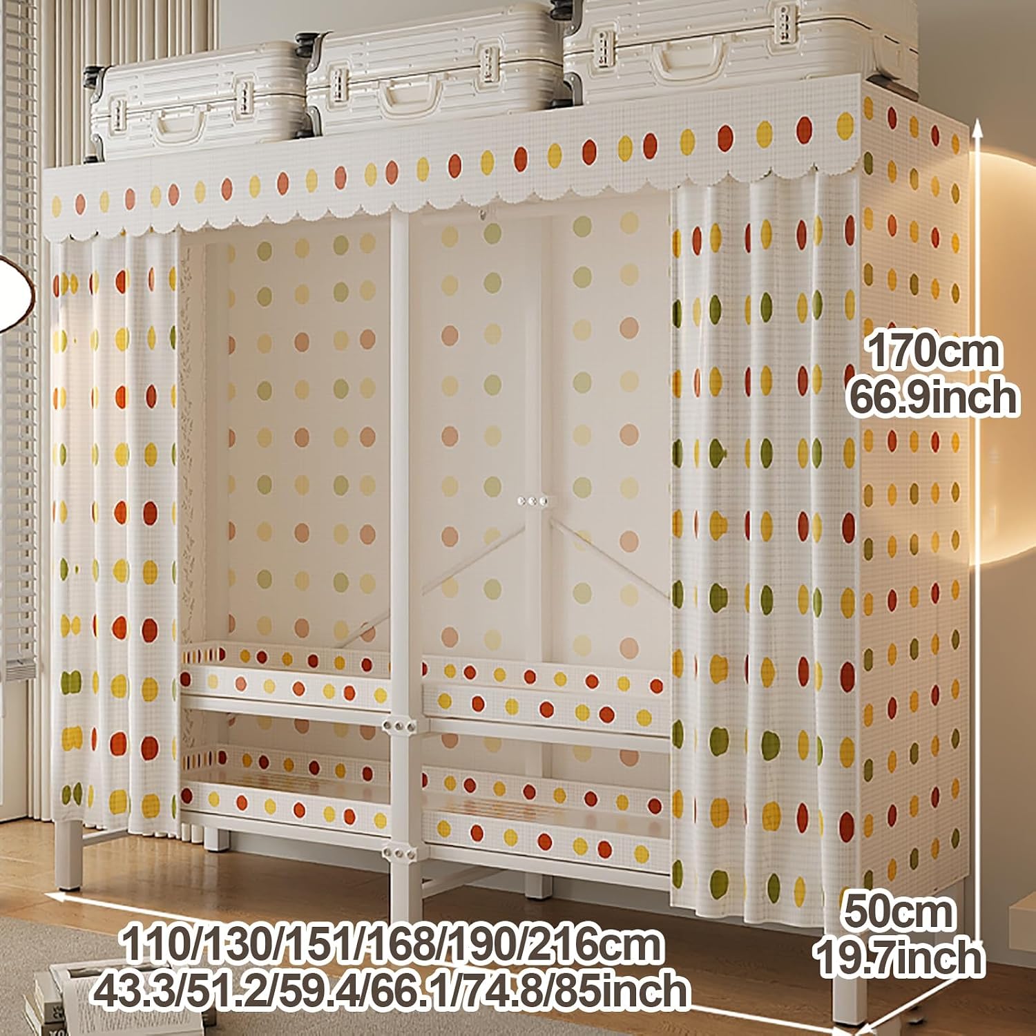 Foldable Wardrobe Closet With Cover, Metal Garment Rack, One-Piece Folding Base, Steel Tube Clothes Rack For Hanging Clothes, Curtain Clothing Organizer For Bedroom(Yellow1,130x170x50cm)