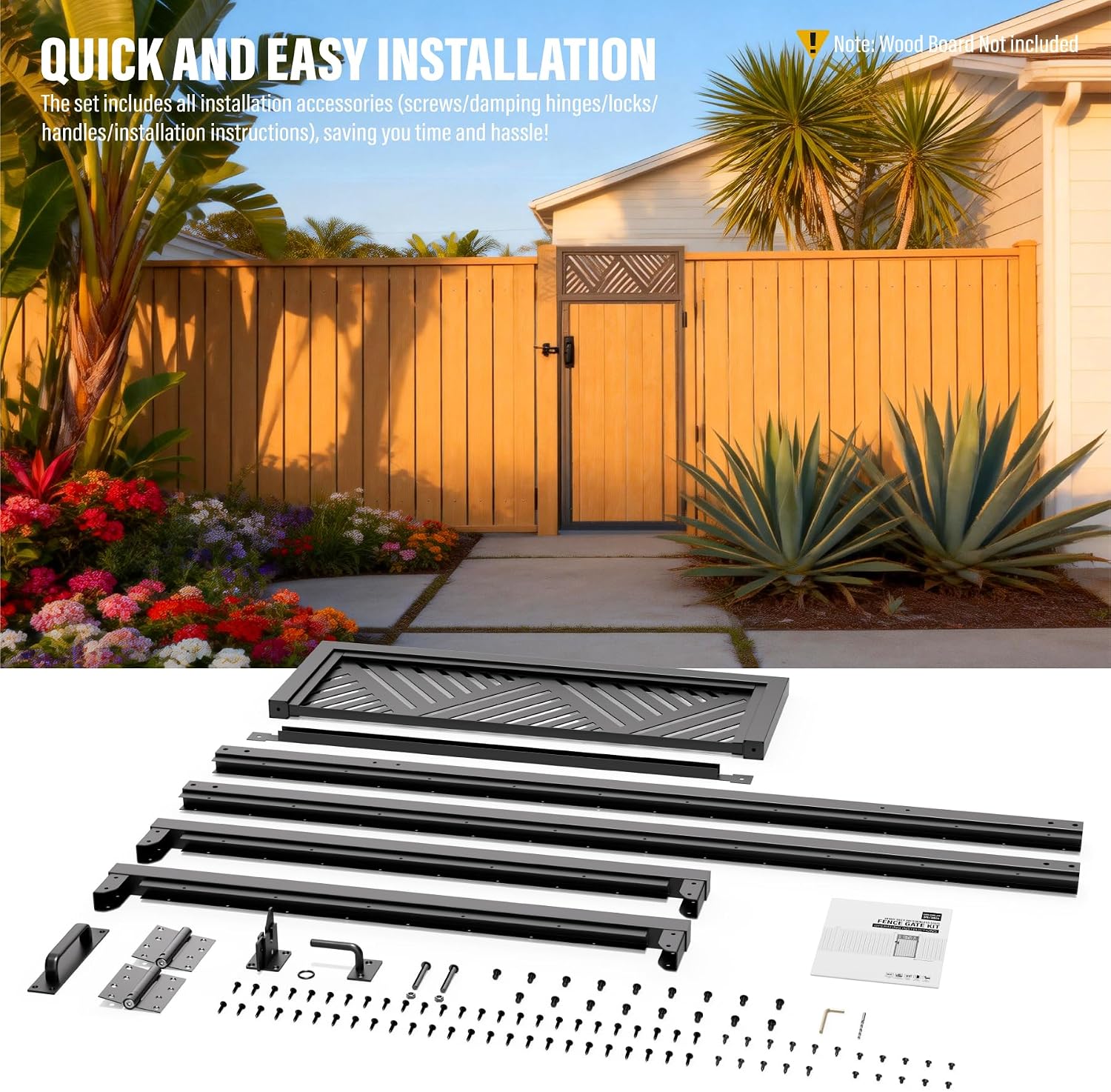 3x6FT Fence Gate Frame Kit 201 Stainless Steel Anti-Sag Heavy Duty Garden Gate Reinforcement Hardware, Left/Right Mount (No Panels Included)(34.8'W x 70.8'H)