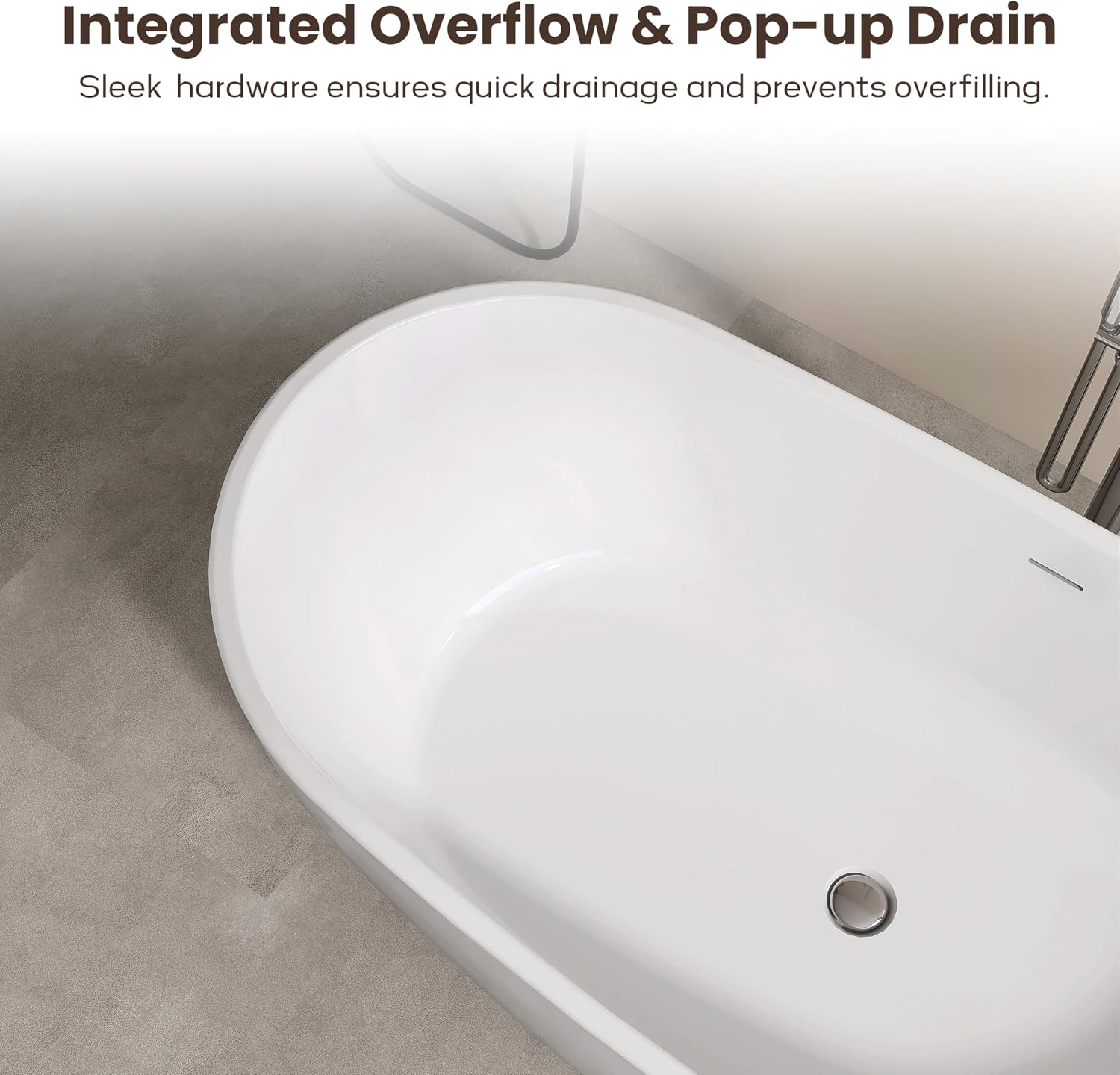 SJ STAR&JANE 65' Freestanding Bathtub, Acrylic Soaking Bathtub, Modern Acrylic Stand Alone Tub in white Intergrated Drain and Overflow,cUPC Certified