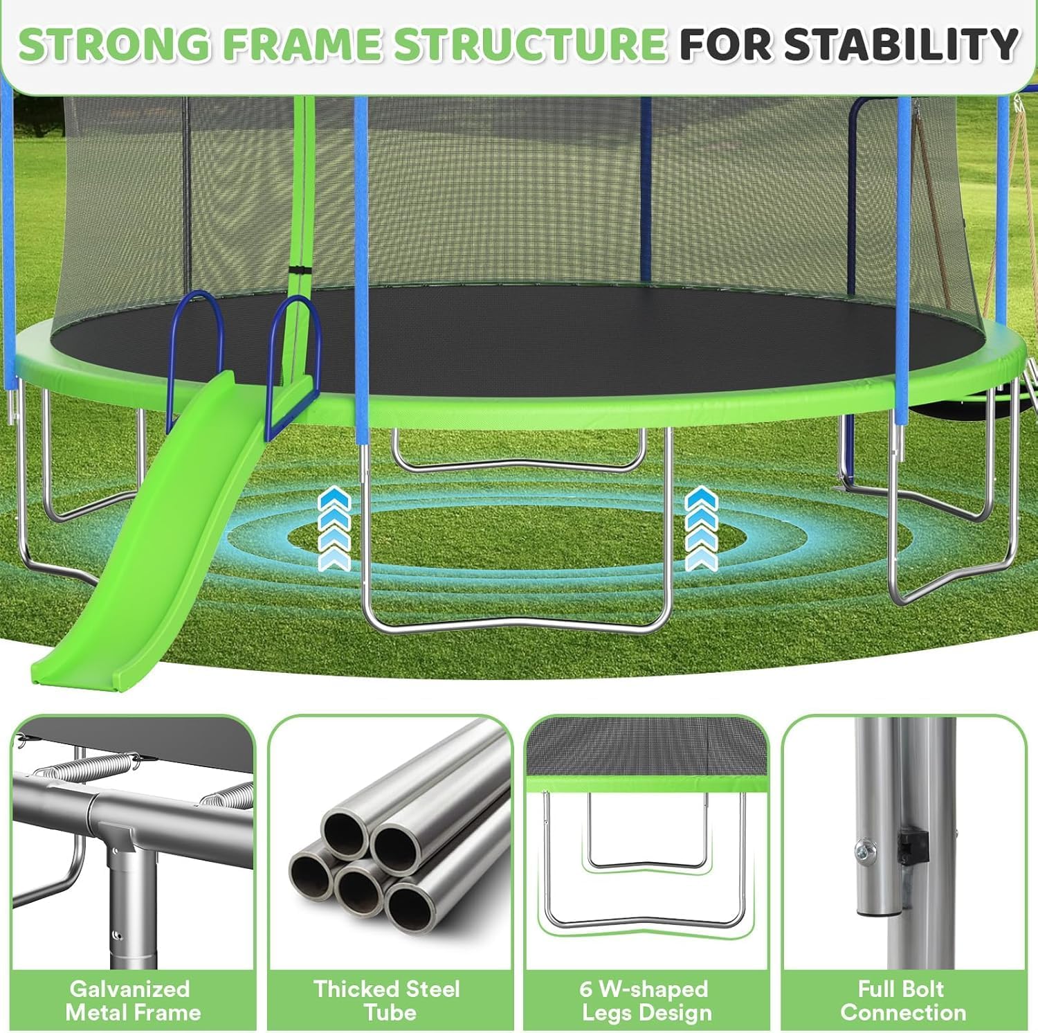 Skepphlay 16ft 14ft 12ft Trampoline Outdoor for Kids and Adults, ASTM Approved Recreational Trampoline, Round Trampoline with Basketball Hoop & Enclosure Net for Backyard