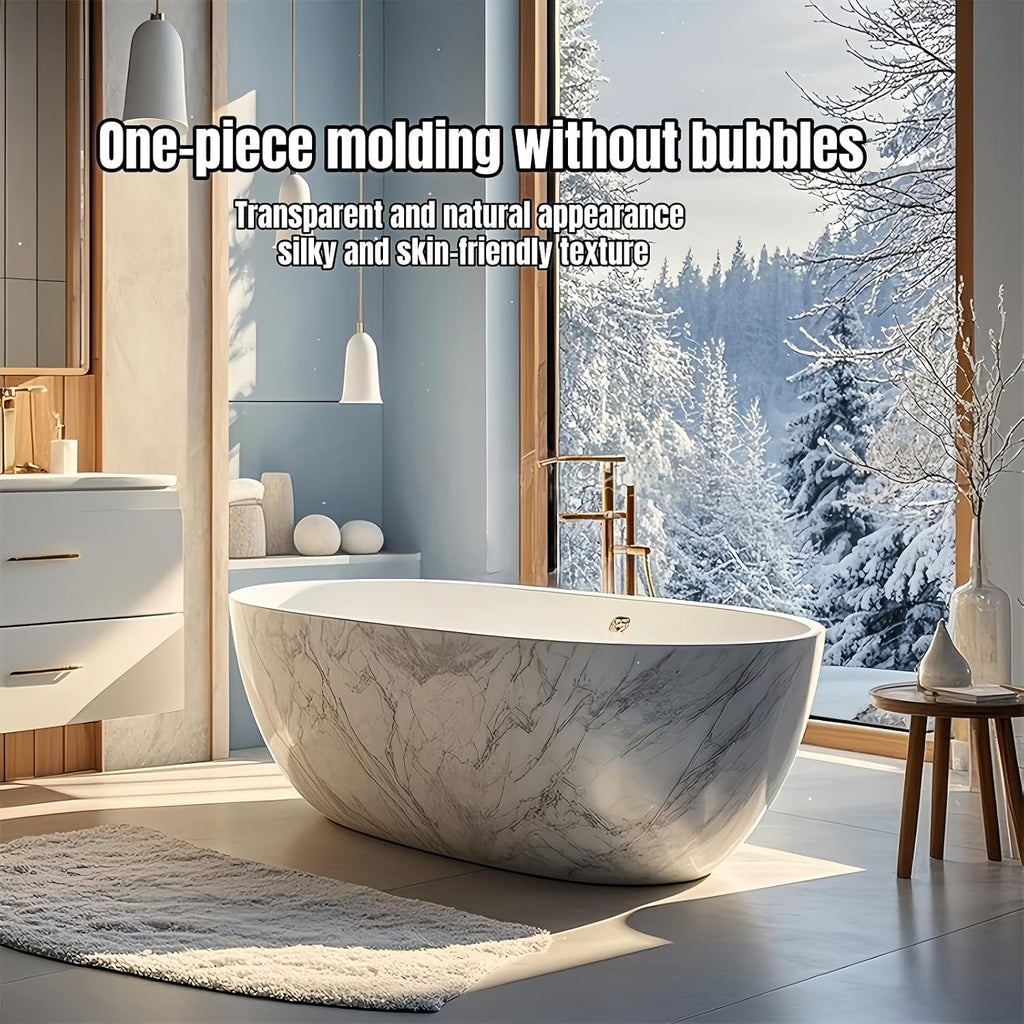 52' Edeyeu Freestanding Bathtub - Solid Surface, Extra Deep Soaking Tub, Luxurious Free Standing Bathtub for Home, Spa, Hotel, Durable Acrylic Soaker Tub with Modern Design, White