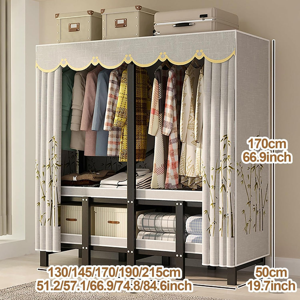 Foldable Portable Wardrobe Closet With Cover, Freestanding Clothing Racks For Hanging Clothes, Coat Storage Metal Garment Racks For Bedroom(Yellow,145cm/57.1inch)