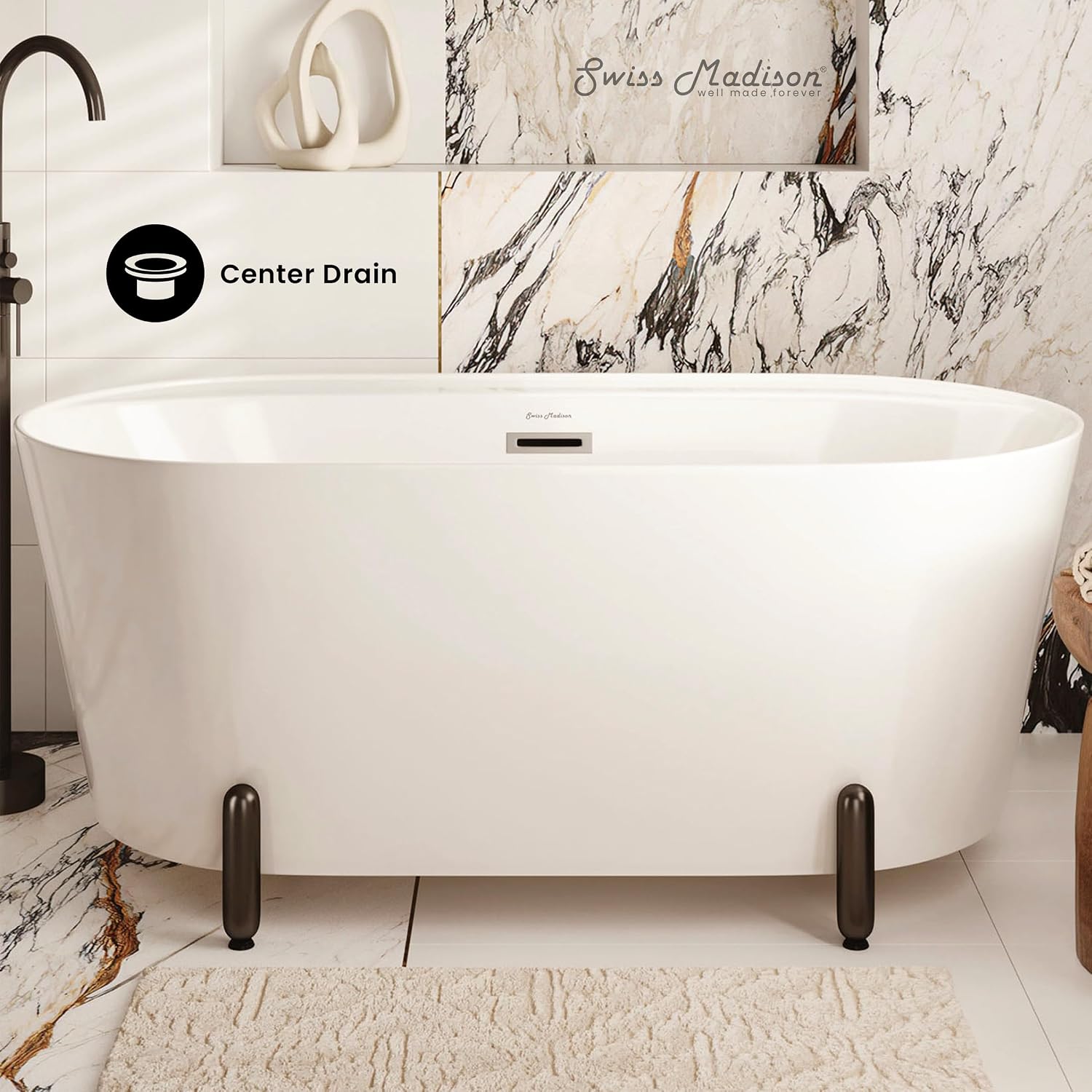 Monaco 59' Freestanding Bathtub with Matte Black Stand