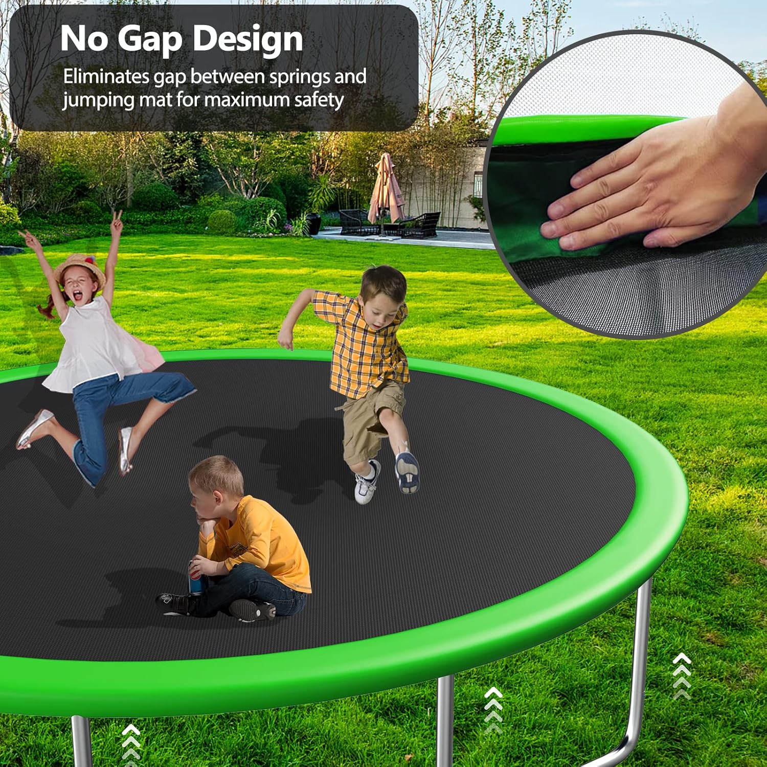 Lyromix 12FT Trampoline with Slide and Swings, ASTM Approved Large Recreational Tranpoline with Sprinkler, Basketball Hoop and Net, Capacity for 5-7 Kids Adults, Green