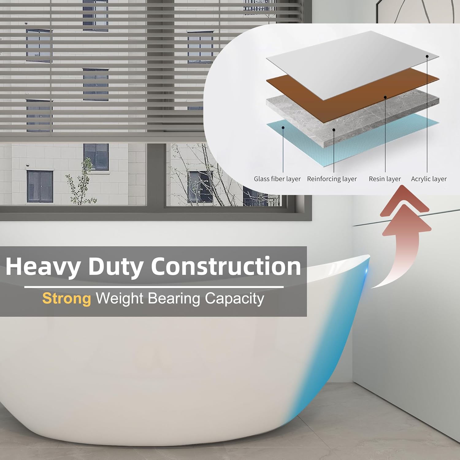 65' Double Slipper Freestanding Soaking Bathtub, WHALEKING Luxury Stand Alone Free Standing Acrylic Tub with Chrome Overflow and Drain, Glossy White