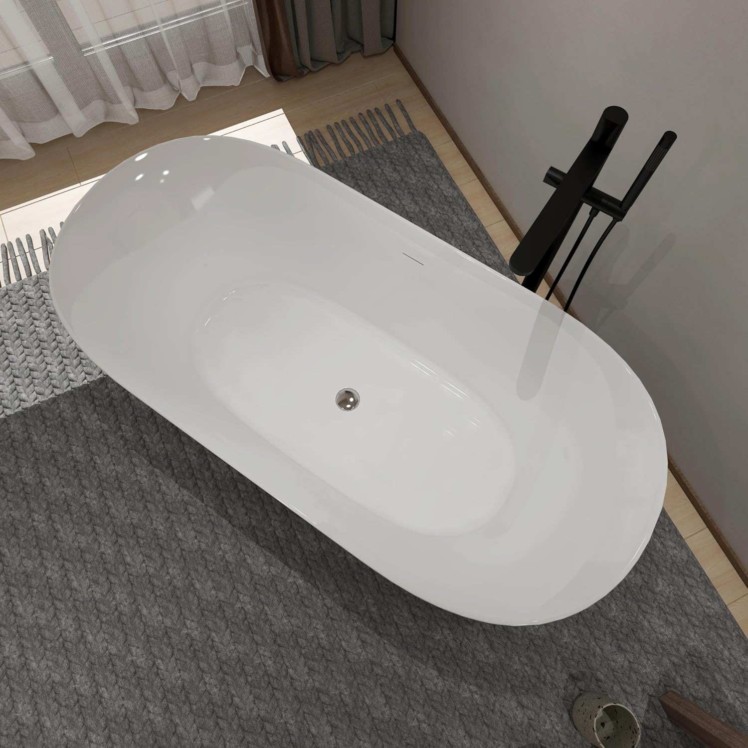 Acrylic Freestanding Contemporary Soaking Tub A25-51 Series 51' Bathtub Matte Black Modern Stand Alone Tub with Overflow and Pop-up Drain