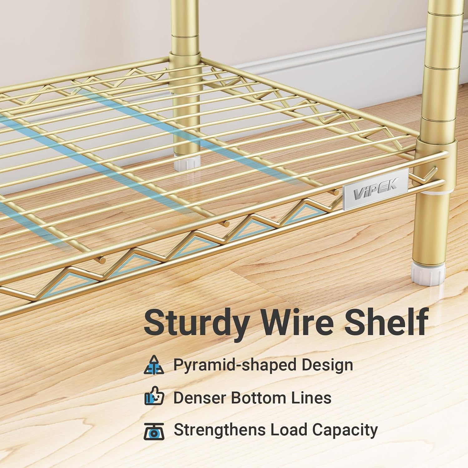 VIPEK V5 Portable Closet Wardrobe Heavy Duty Clothes Rack, Freestanding Metal Clothing Racks Custom Closet Racks with 8 Adjustable Shelves, 68.9' Lx15.7 Wx76.4 H, Max Load 890LBS, Gold
