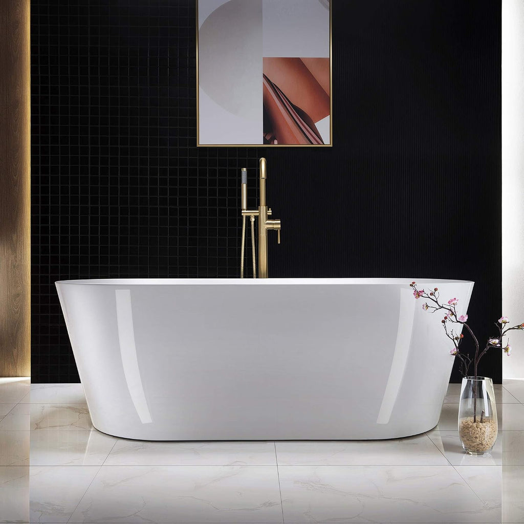 WOODBRIDGE F0007 BG Freestanding Tub Filler Bathtub Floor Mount Brass Bathroom Faucets with Hand Shower, F-0007 Golden, Brushed Gold