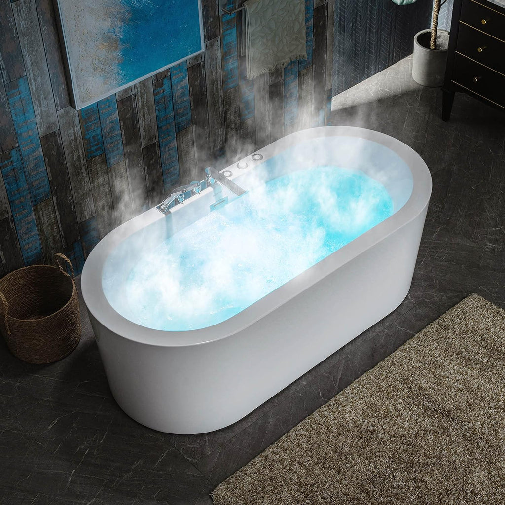 WOODBRIDGE 66-1/2' x 31-7/8' Whirlpool Water Jetted and Air Bubble Freestanding Heated Soaking Combination Bathtub with Faucet,BJ-200+F0041