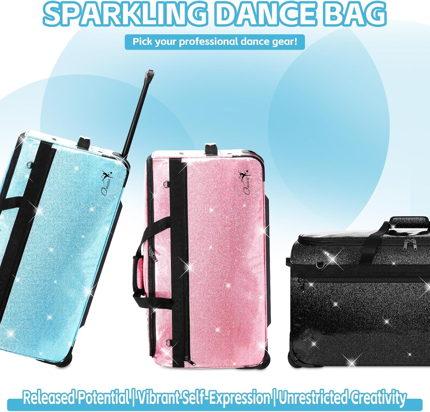 Dance Bag with Garment Rack and Curtain | 23' Sparkling Dance Competition Duffle Bag with Rack & Wheels | Upgraded Stable System | Ideal Rolling Dance Suitcase for Dancer Cheerleader Gymnast Traveler