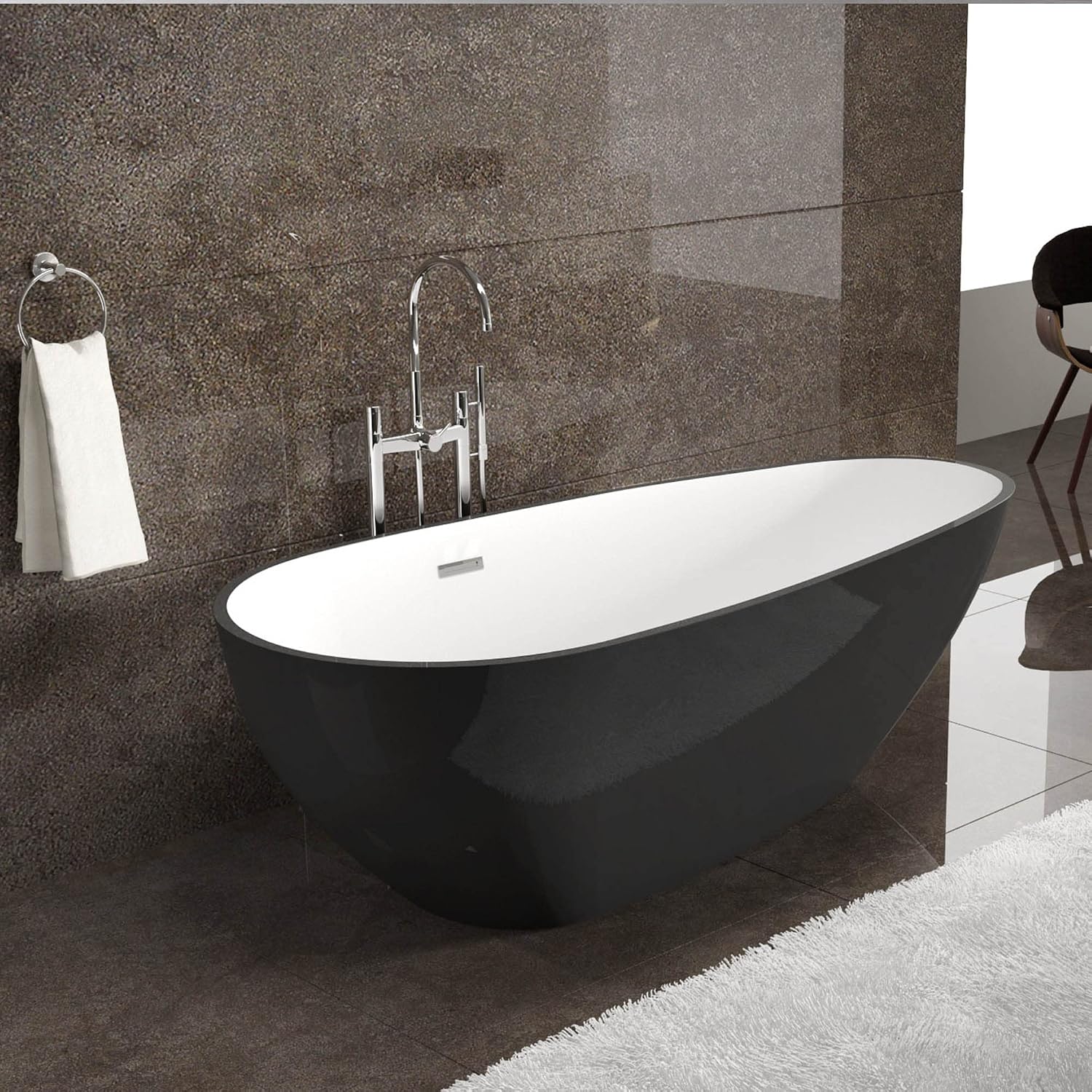 Dowell 074 Luxury Contemorary High Grade Acrylic FREE STANDING Bathtub Modern New (63'x30-3/4'x22-7/8' Black)