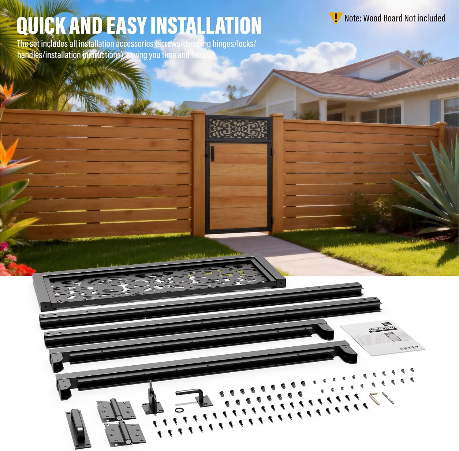 3x5FT Fence Gate Frame Kit 201 Stainless Steel Anti-Sag Heavy Duty Garden Gate Reinforcement Hardware, Left/Right Mount (No Panels Included)(34.8'W X 59'H)