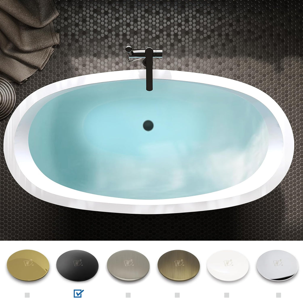 FerdY Naha 59' Acrylic Freestanding Bathtub, Curve Edge Freestanding Soaking Bathtub, Glossy White, cUPC Certified, Matte Black Drain& Bath Pillow for Bathtub,Thick Tub Pillows, Ergonomic Support