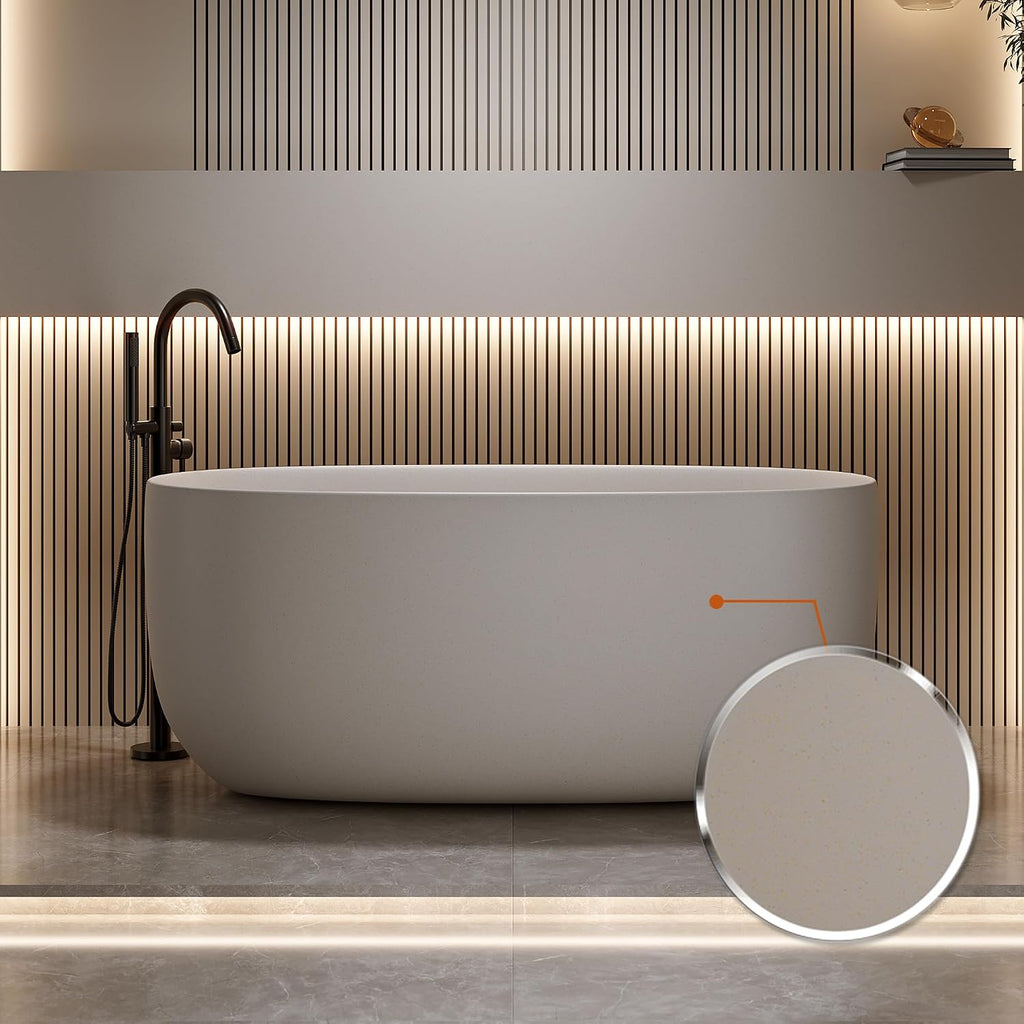 KEIKI 51'' Freestanding Bathtub, Resin Stone Soaking Bathtub, Solid Surface Modern Tubs with Overflow and Pop-up Drain, Beige