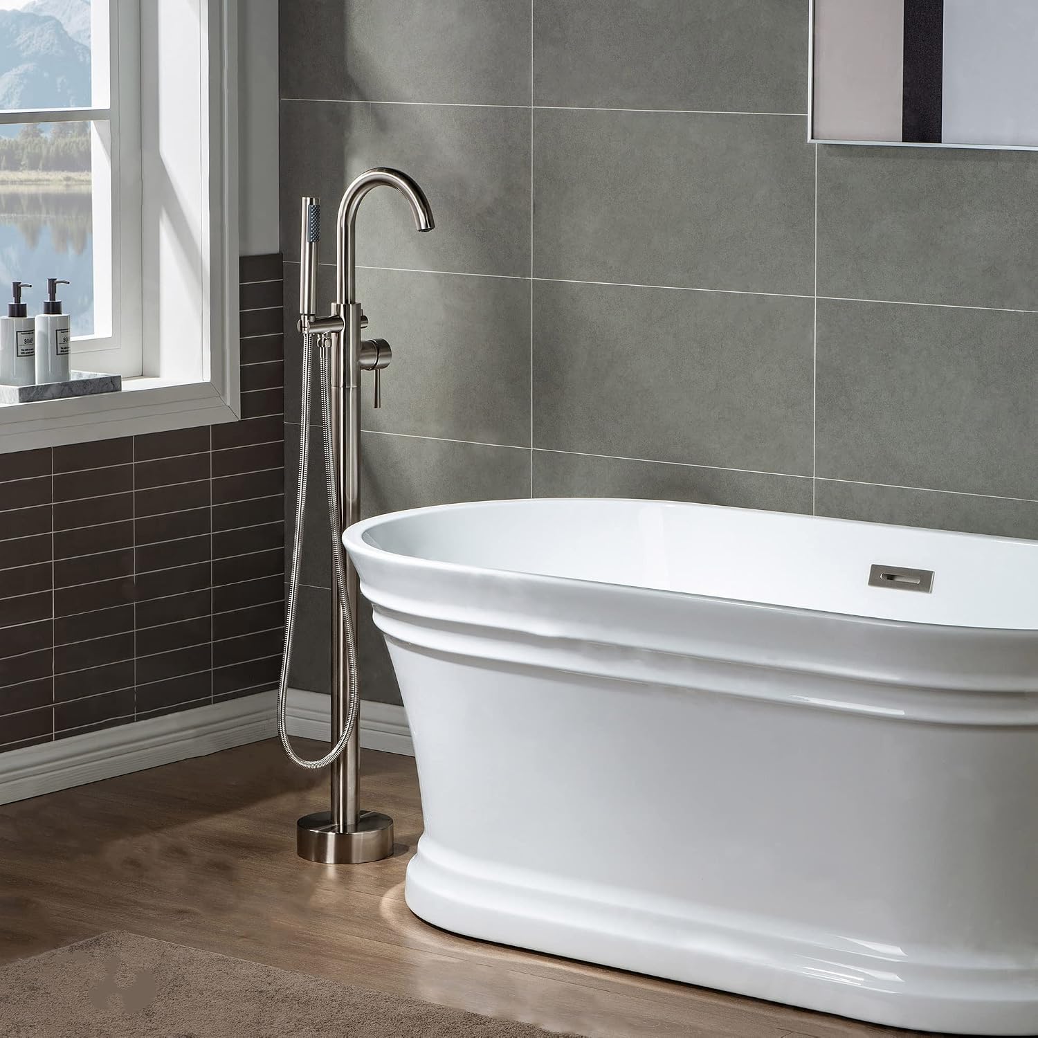 WOODBRIDGE F 0001 F0001BN Faucet, (L) 10 3/4' x (W) 6-1/4' x (H) 43-7/8, Brushed Nickel