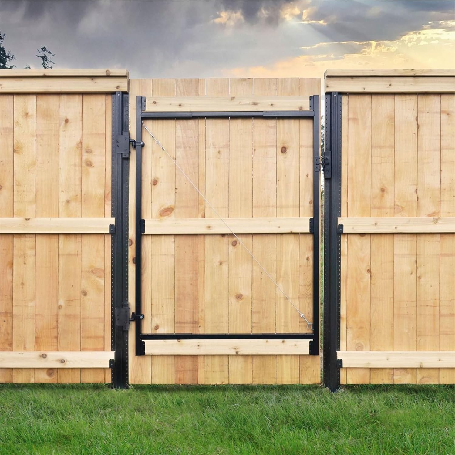 Adjust-A-Gate Steel Frame Lockable 2-Way Gate with Installation Building Kit, 36'-60' Wide Opening Up to 7' High