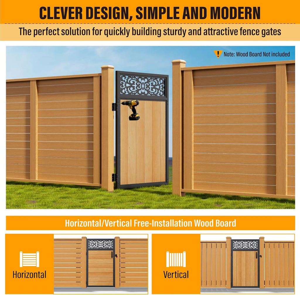 3x5FT Fence Gate Frame Kit 201 Stainless Steel Anti-Sag Heavy Duty Garden Gate Reinforcement Hardware, Left/Right Mount (No Panels Included)(34.8'W X 59'H)
