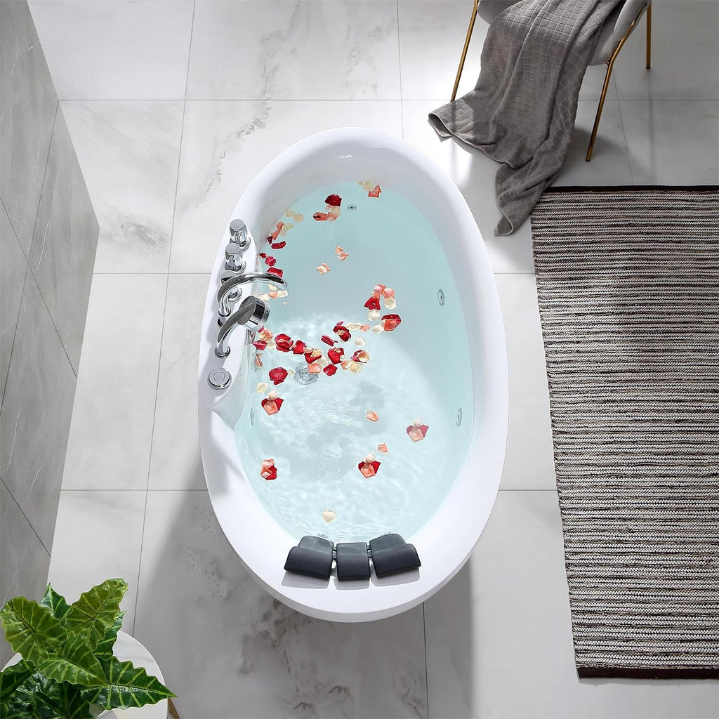Empava 59' x 28' Freestanding Whirlpool Tub, Stand Alone Jetted Bathtub, Boat Shape with Large Recline Angle, Hydromassage, Adjustable Water Nozzles,Acrylic,ETL Certified