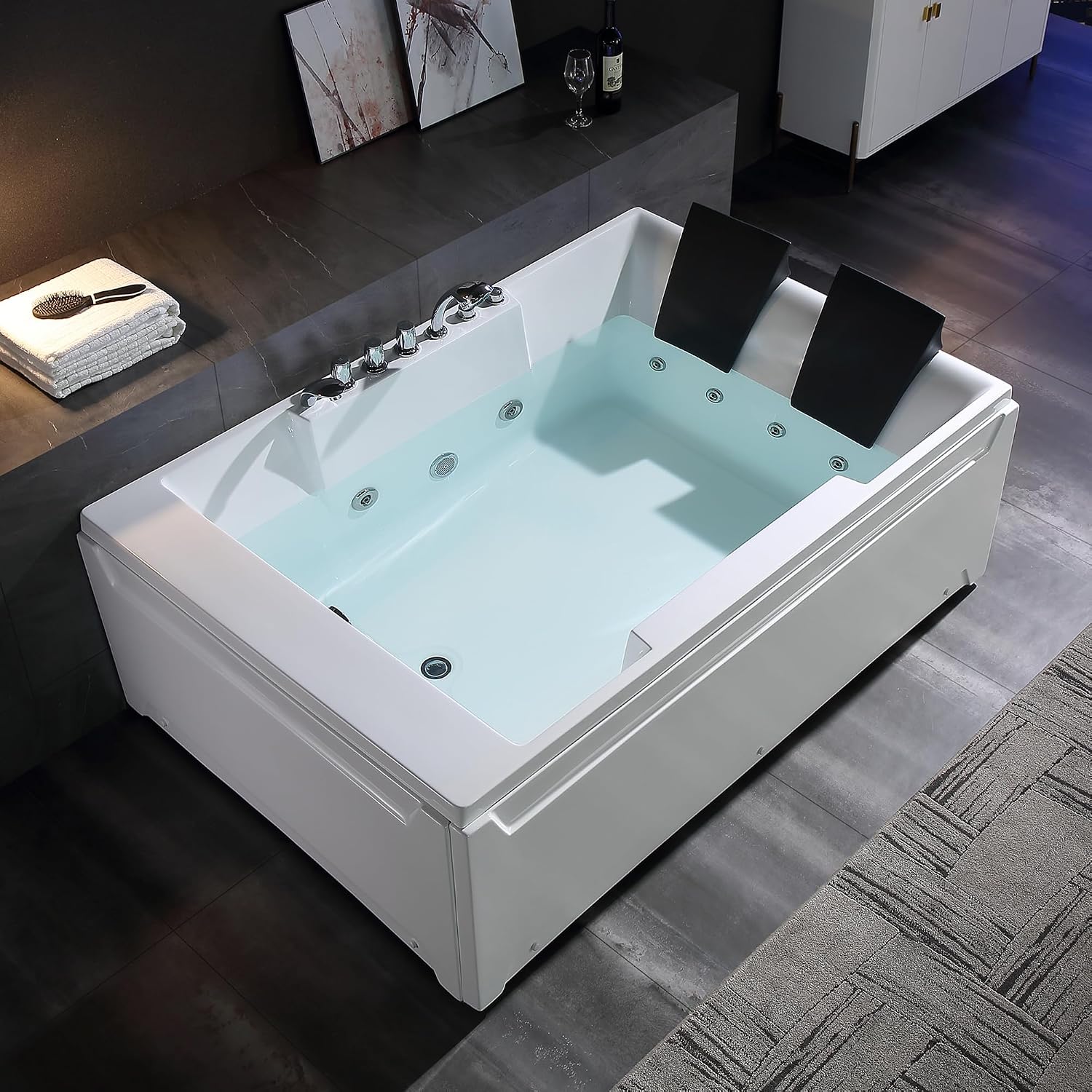 Empava 72' x 48' Whirlpool Tub for Couple,1125W Jetted Bathtub with Light, Hydro Massage,Chromatherapy,ETL Certified,110 Gallons,Left Drain