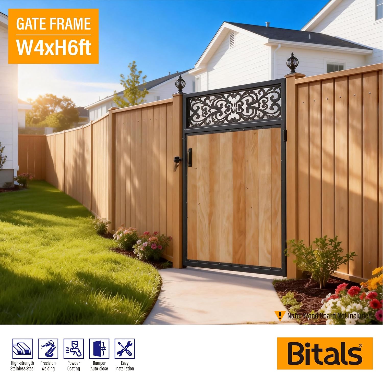 Fence Gate Frame Kit 201 Stainless Steel Anti-Sag Heavy Duty Garden Gate Reinforcement Hardware, Left/Right Mount (No Panels Included)