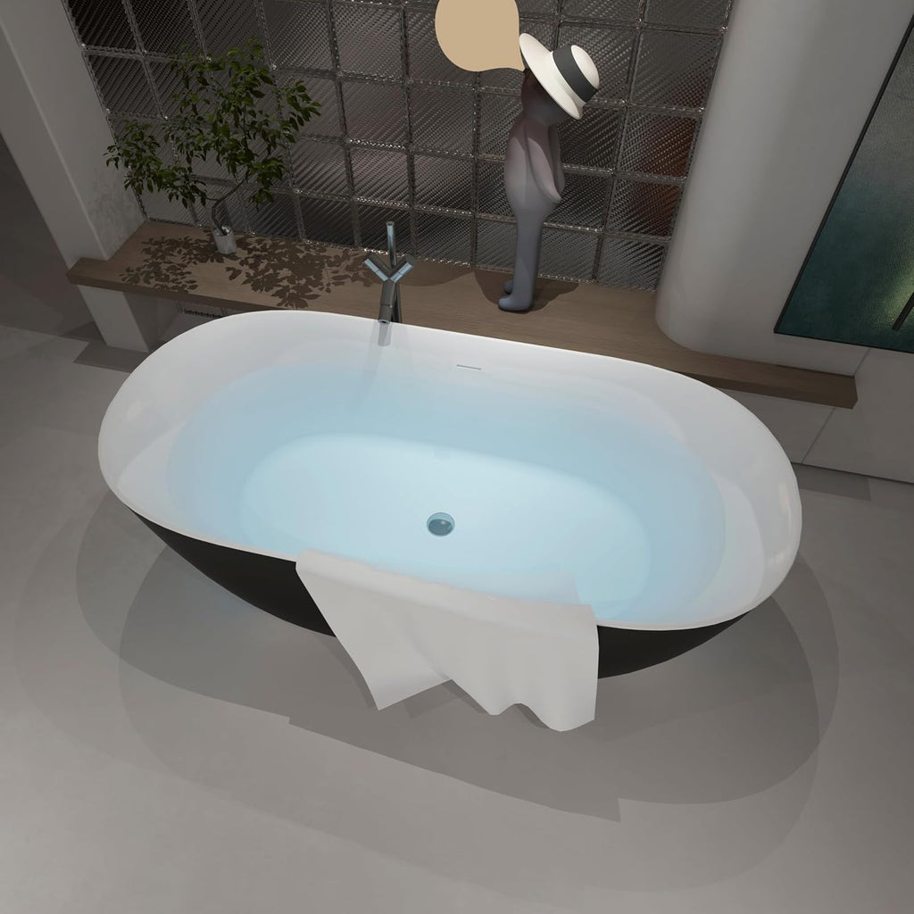 Acrylic Freestanding Contemporary Soaking Tub A25-51 Series 51' Bathtub Matte Black Modern Stand Alone Tub with Overflow and Pop-up Drain