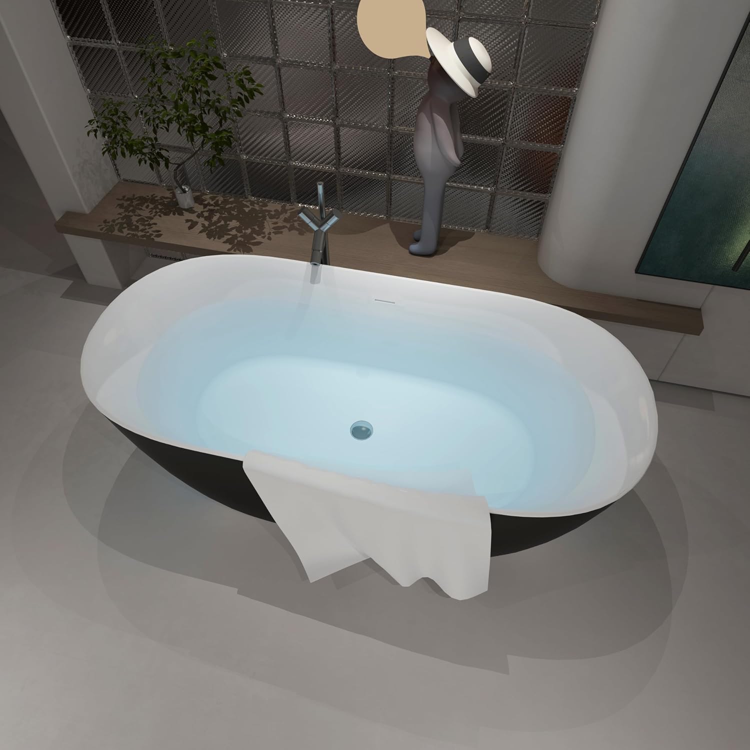 Acrylic Freestanding Contemporary Soaking Tub A25-51 Series 51' Bathtub Matte Black Modern Stand Alone Tub with Overflow and Pop-up Drain
