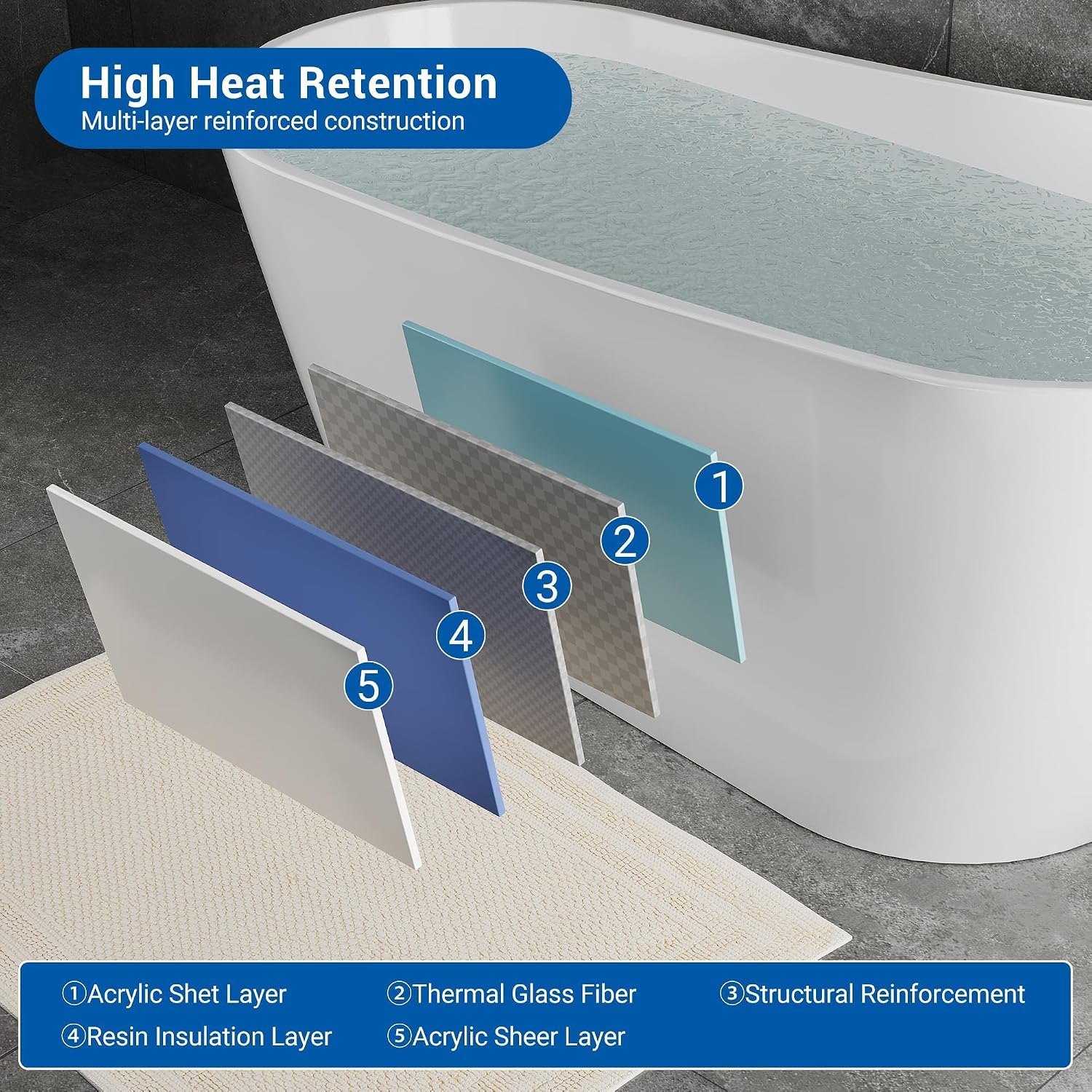 59' Free Standing Tub, Acrylic Freestanding Bathtub, Modern Soaking Tub with Integrated Overflow and Drain, White Bathroom Fixture, Stand Alone Bathtub, cUPC Certified