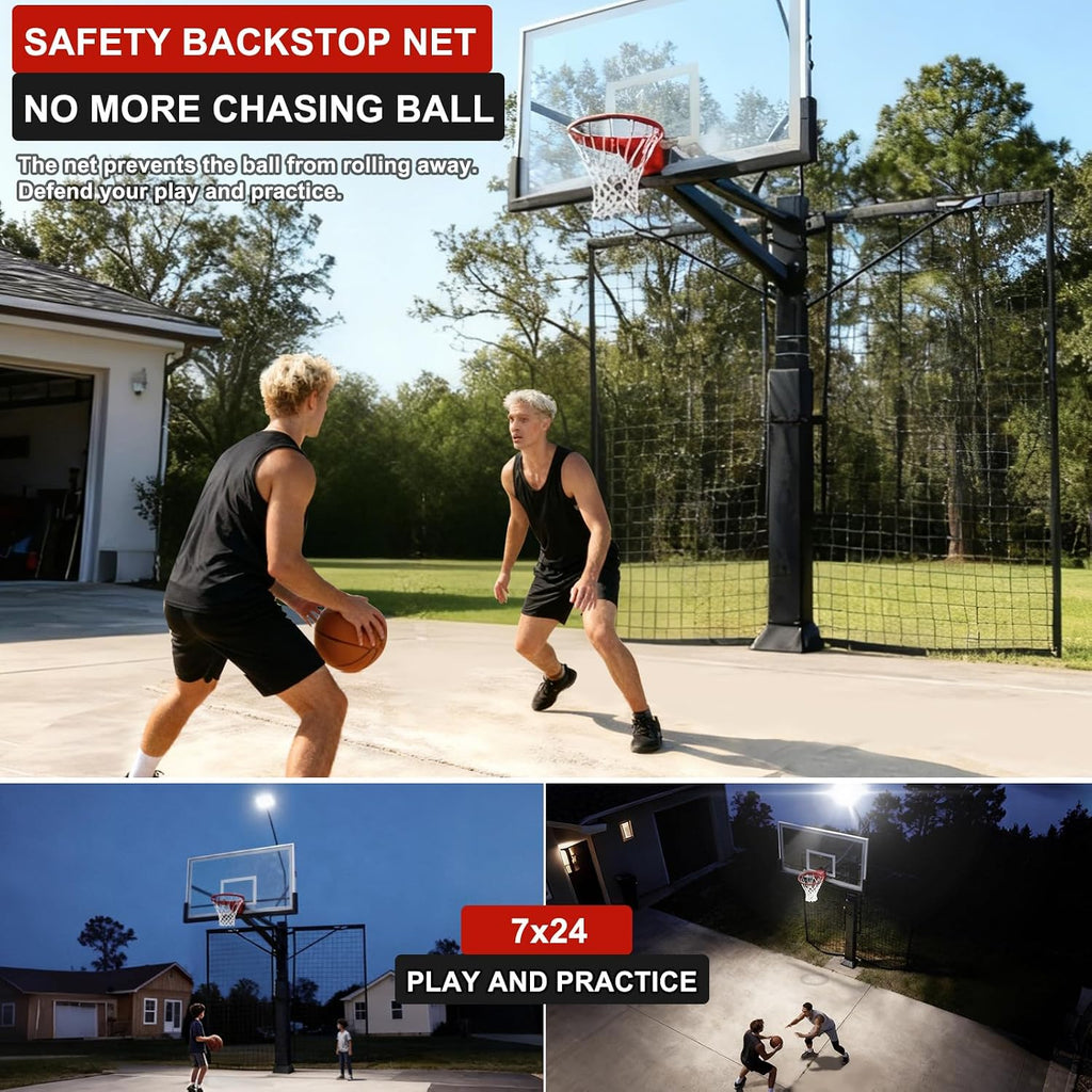 Katop Basketball Yard Guard 12x10 FT & Hoop Light Bracket Accessory, Heavy Duty Return Net System for Outdoor Court with Durable UV-Resistant Net and Sturdy Metal Frame (Light Not Included)