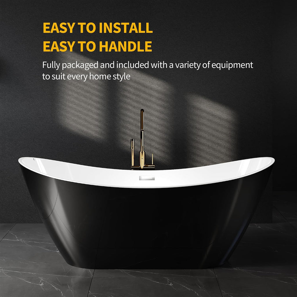 GarveeTech 67 Inch Freestanding Bathtub, Acrylic Deep Soaking Tub, Non-Slip Acrylic Tub with Chrome Overflow and Drain, cUPC Certified, Ergonomic Modern Bath for Bathrooms, Easy-Install