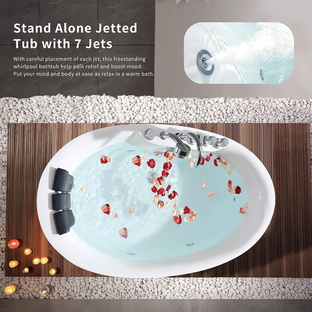 Empava 71' Freestanding Whirlpool Bathtub - 560W Stand Alone Jetted Tub with 7 Hydromassage Nozzles,Large Recline Angle, Boat Shape, Acrylic,ETL Certified