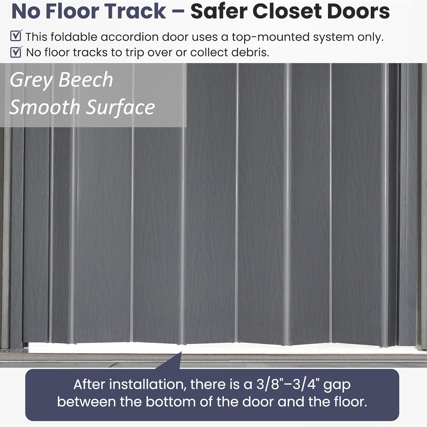 DIYHD 30X96in Interior Folding PVC Accordion Door,Grey,Include Door and Mounting Hardware,Handle,Latch,Folded Width 4-7/8'
