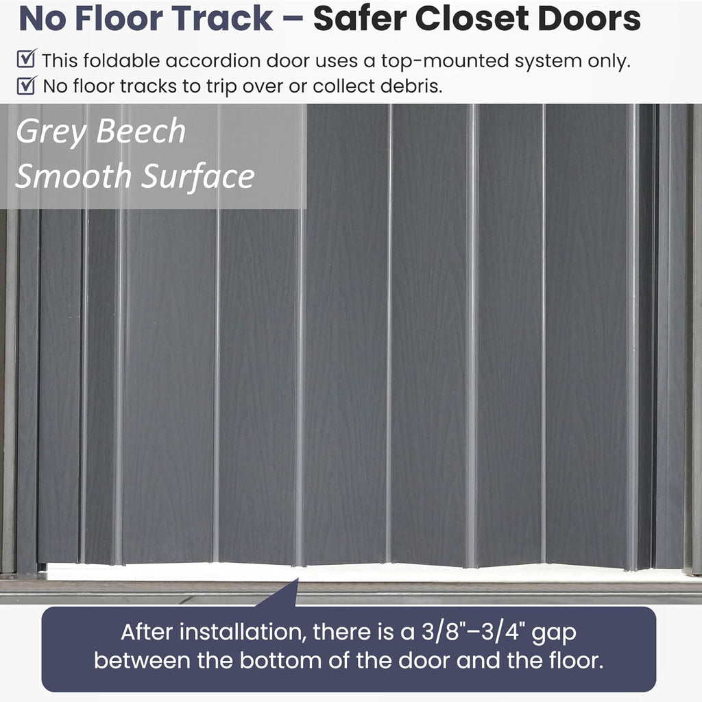 DIYHD 48X96in Interior Folding PVC Accordion Door,Grey,Include Door and Mounting Hardware,Handle,Latch,Folded Width 5-7/8'
