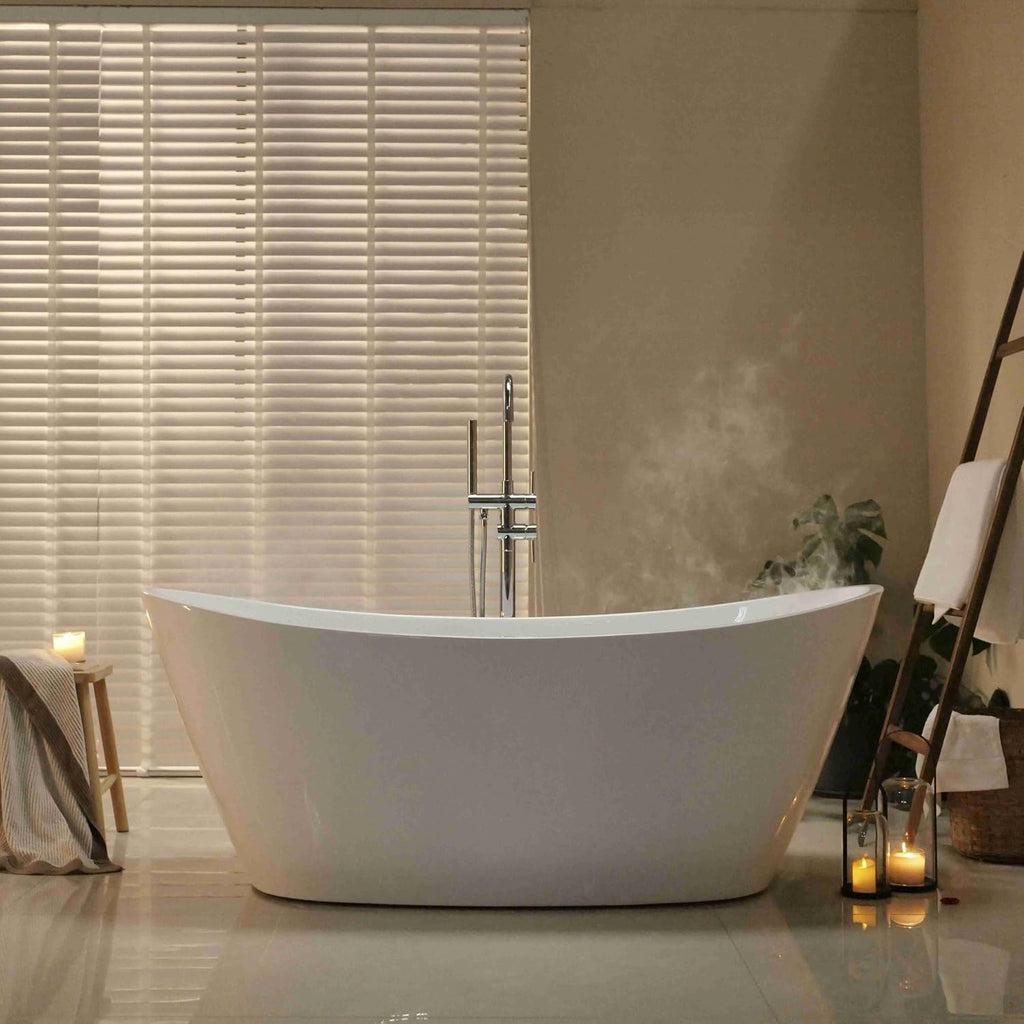 67' Luxury Freestanding Bathtub - Deep Soak Acrylic Tub for Master Bathroom, Modern Standalone Shower Tub with Overflow Drain, Non-Slip Flat Bottom Design, Spa Experience at Home,cUPC Certified