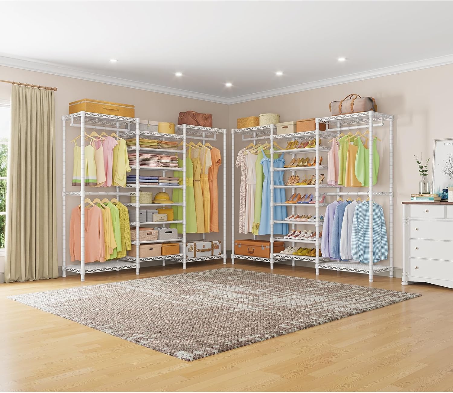 VIPEK S3 Freestanding Clothes Rack Heavy Duty Garment Rack 8-Tier Shoe Racks Closet Storage Organizer Large Wardrobe, Hanging Rod, Adjustable Metal Shelf, 68.9' L x 15.7' W x 76.4' H, White