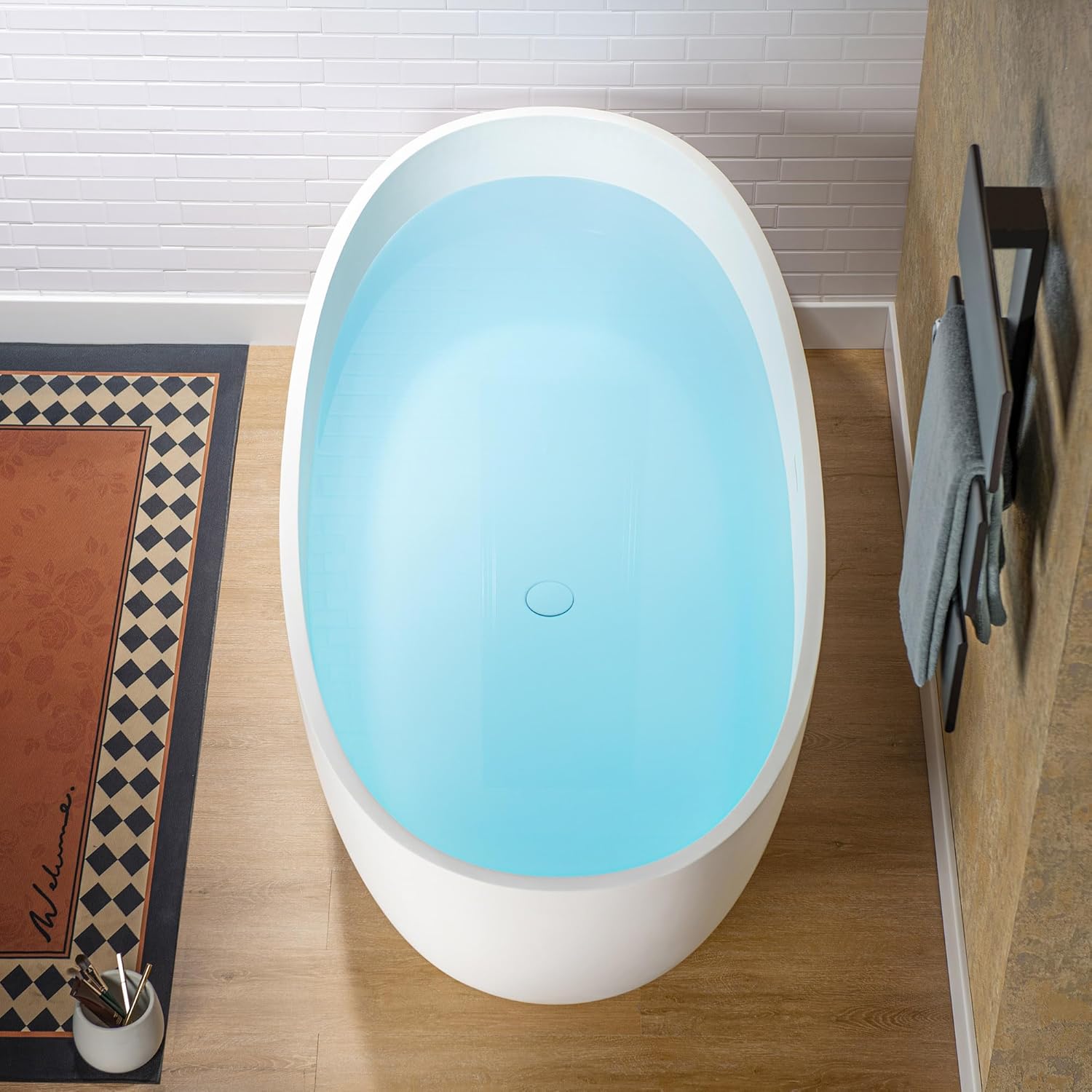 WOODBRIDGE 67' Stone Resin Freestanding Soaking Tub, Modern Oval Solid Surface Bathtub with Integrated Slotted Overflow & Drain, Matte White