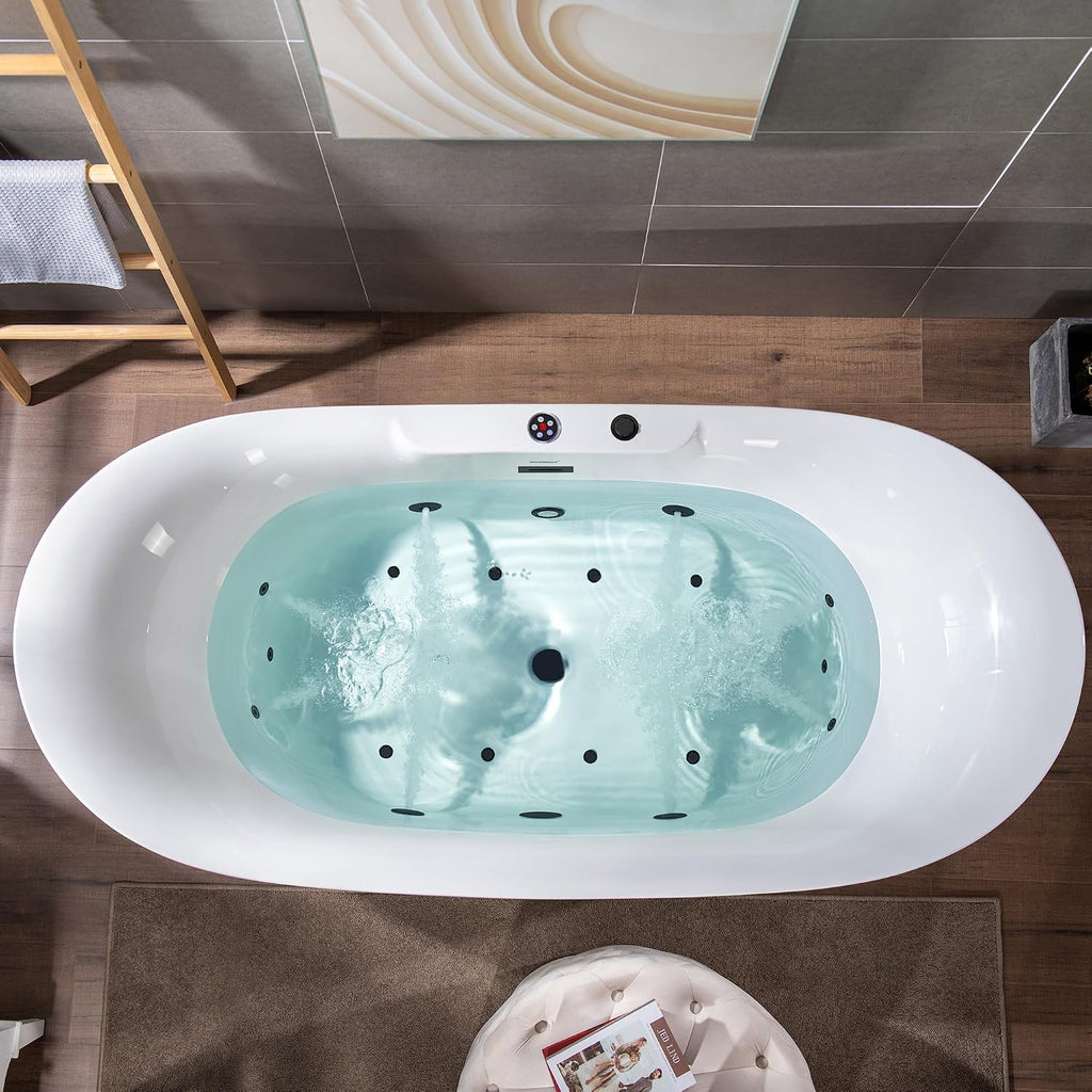 WOODBRIDGE 72' x 35-3/8' Whirlpool Water Jetted and Air Bubble Freestanding Heated Soaking Combination Bathtub with LED control panel,Matte Black drain and overflow,BM400