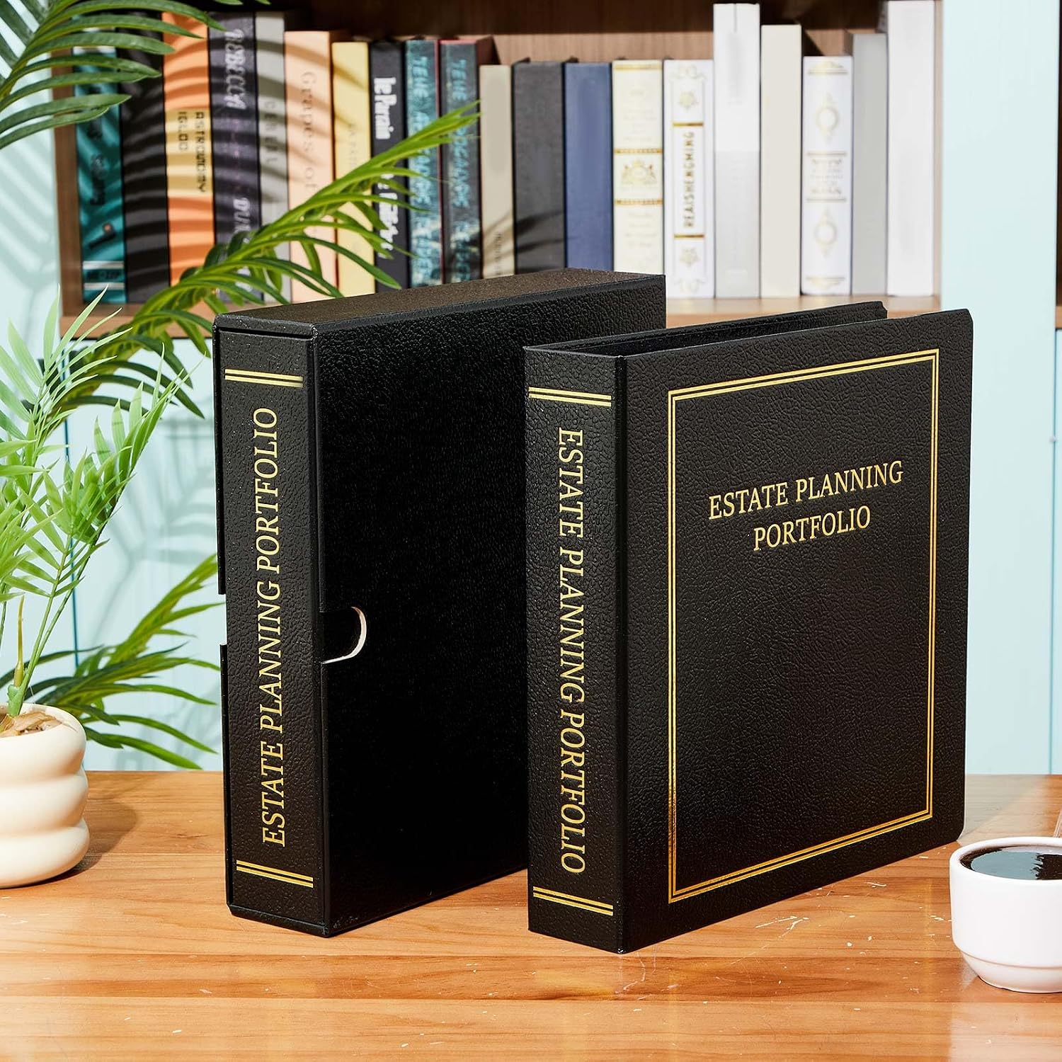 Feifeiya 8 Pcs Black Estate Planning Portfolio Binders with Gold Title in Case I Die Organizer with Index Tabs and Cardboard Slipcase 3 Ring Binders 11.5 x 11 x 2.5 Inches