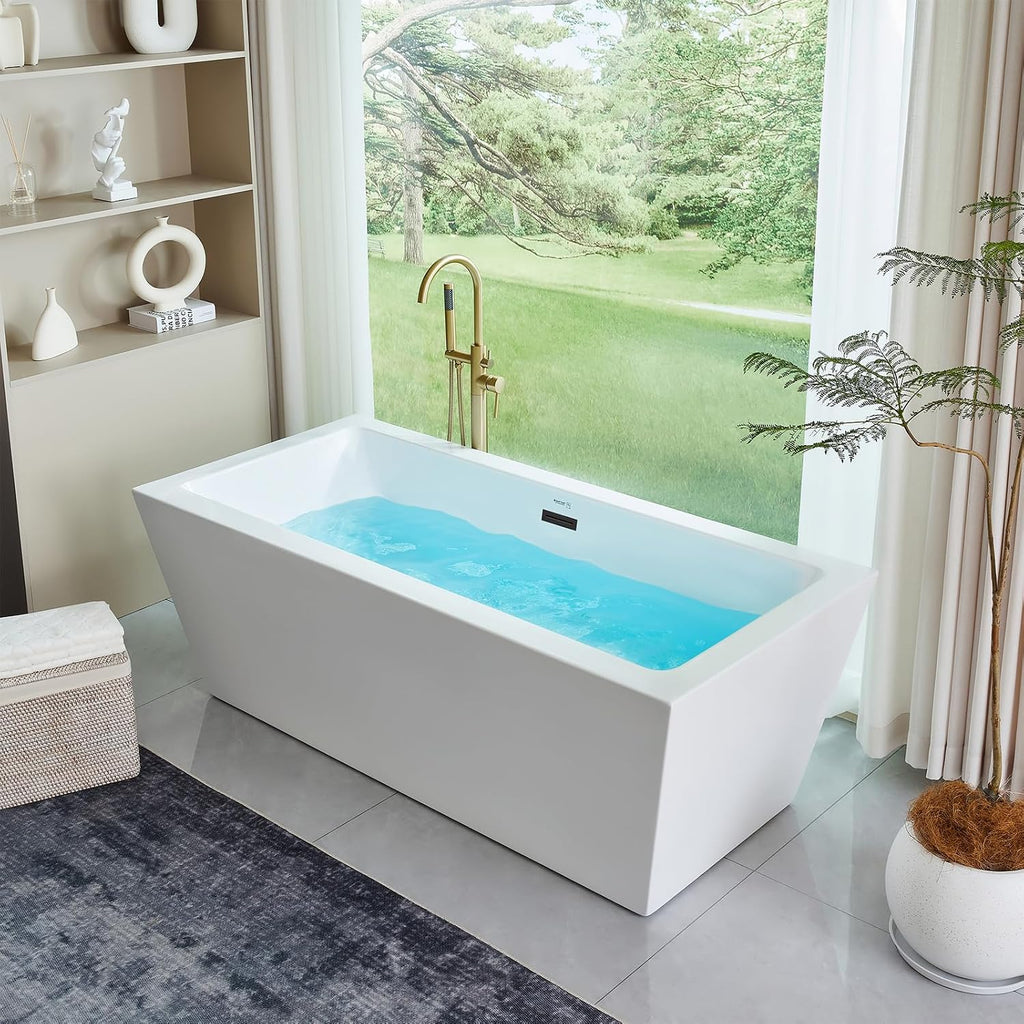 HomeBeyond 67 Inch Free Standing Bathtub | Acrylic Freestanding Soaking Tub, Square Bathroom Stand Alone Tub, Suitable Single Person Bathing, Matte Black